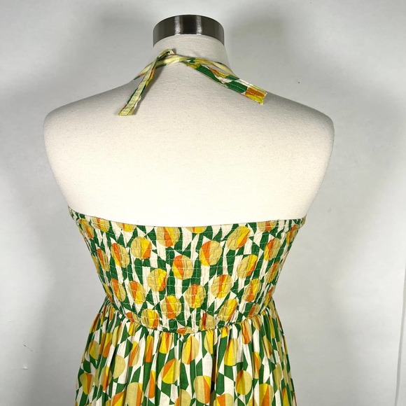 FREE PEOPLE Smocked Halter Dress Size 4 Yellow Lemon Pattern Sleeveless *Read - Picture 4 of 11